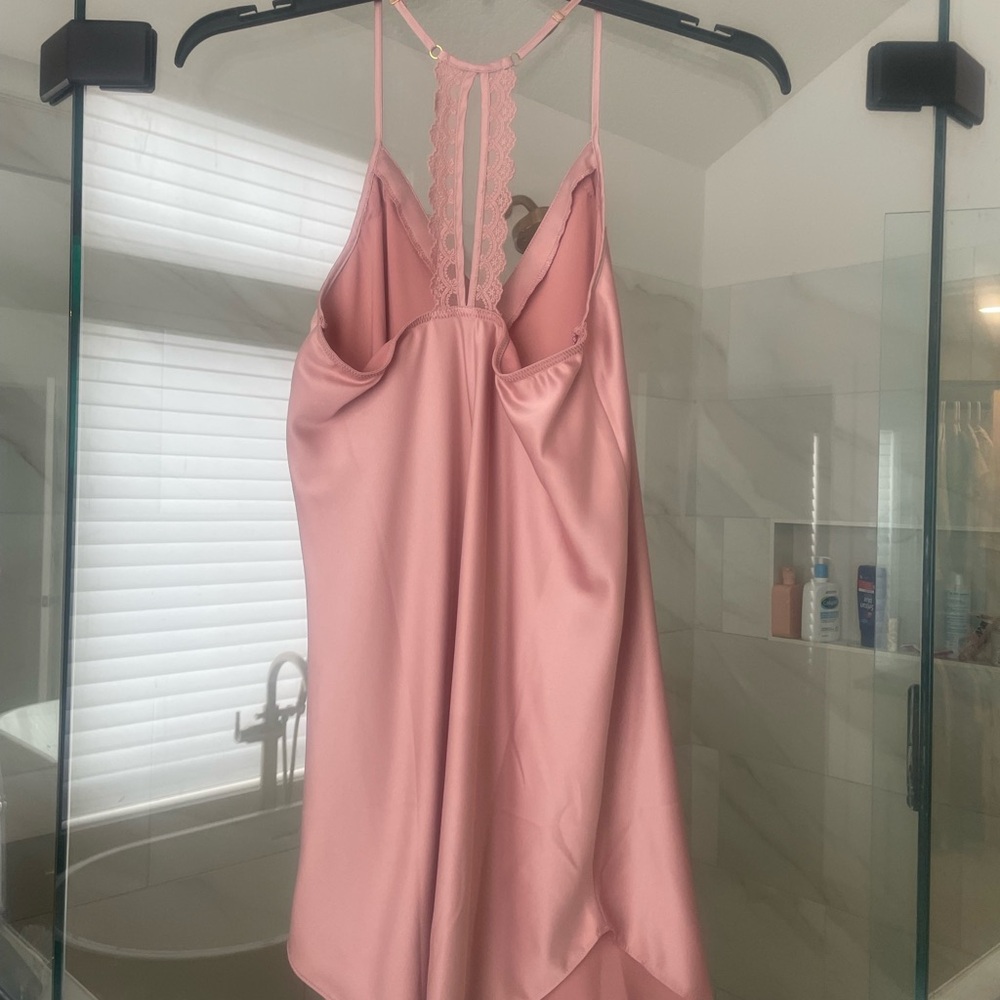 Flora Nikrooz Pink Satin Chemise with Lace Detail - Picture 2 of 2